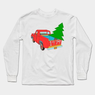 Red Pick up Truck with Christmas Tree Long Sleeve T-Shirt